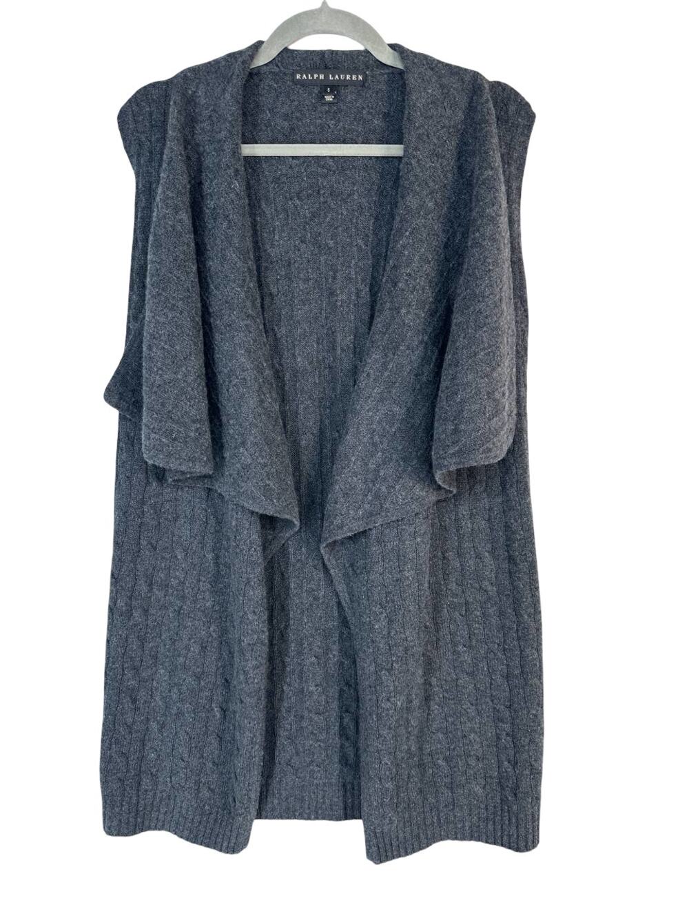 Ralph Lauren Cardigan Vest S Gray 100% Cashmere Open Front Draped Sweater Knit
